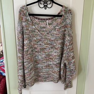 Free People Multicolor V-Neck Sweater